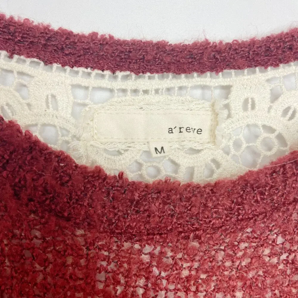 A'reve Ivory Lace Embellished Burgundy Sweater Size Medium